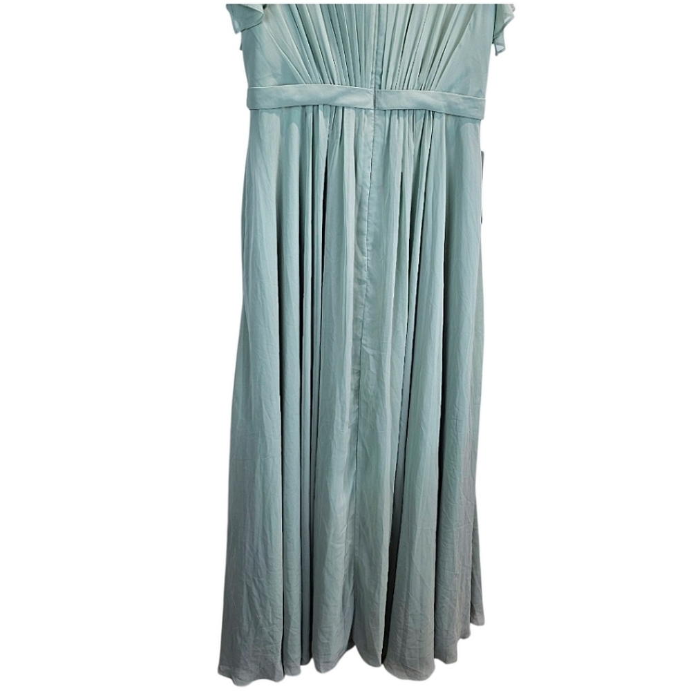 Azazie Womens Daphne A-Line Ruffled Chiffon Floor-Length Dress 14 Matcha Green - Picture 9 of 13